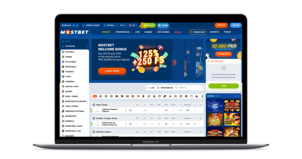 Mostbet Pakistan offering sports betting, casino games, and regular bonus promotions